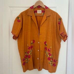 Harago Orange Floral Embroidered Shirt